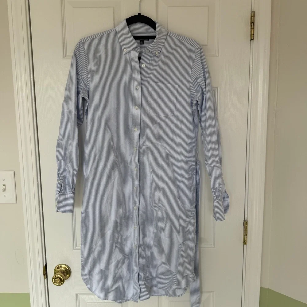 Brooks Brothers Women's Blue and White Striped Long Sleeve Shirt Dress Size 2 - Picture 2 of 10